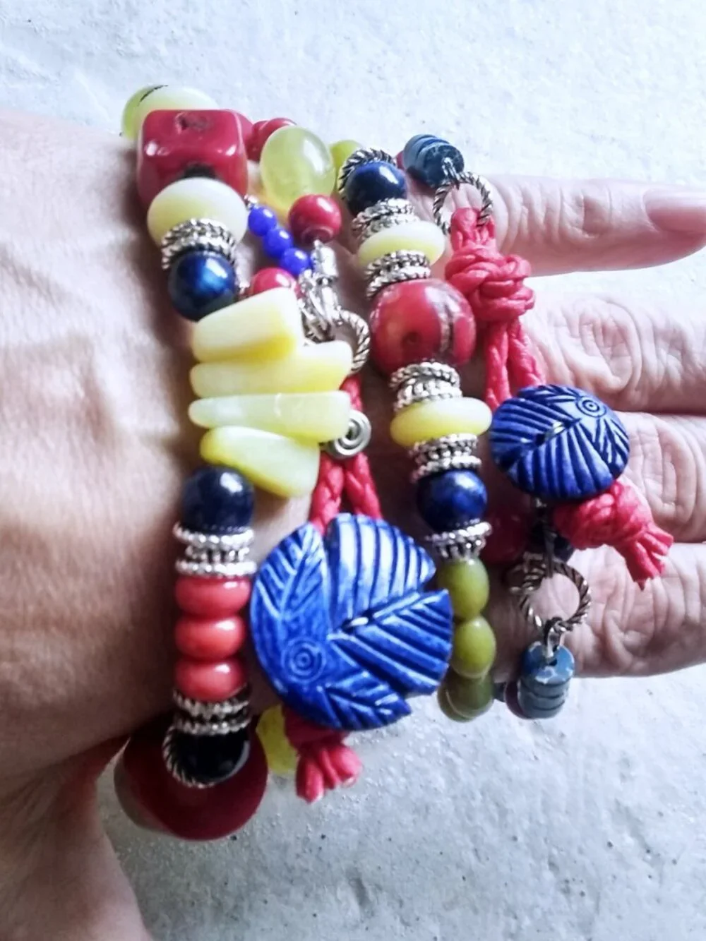 Handmade! Button & Loop Bracelet ~ Genuine Red Coral & Blue Sea Sediment Jasper